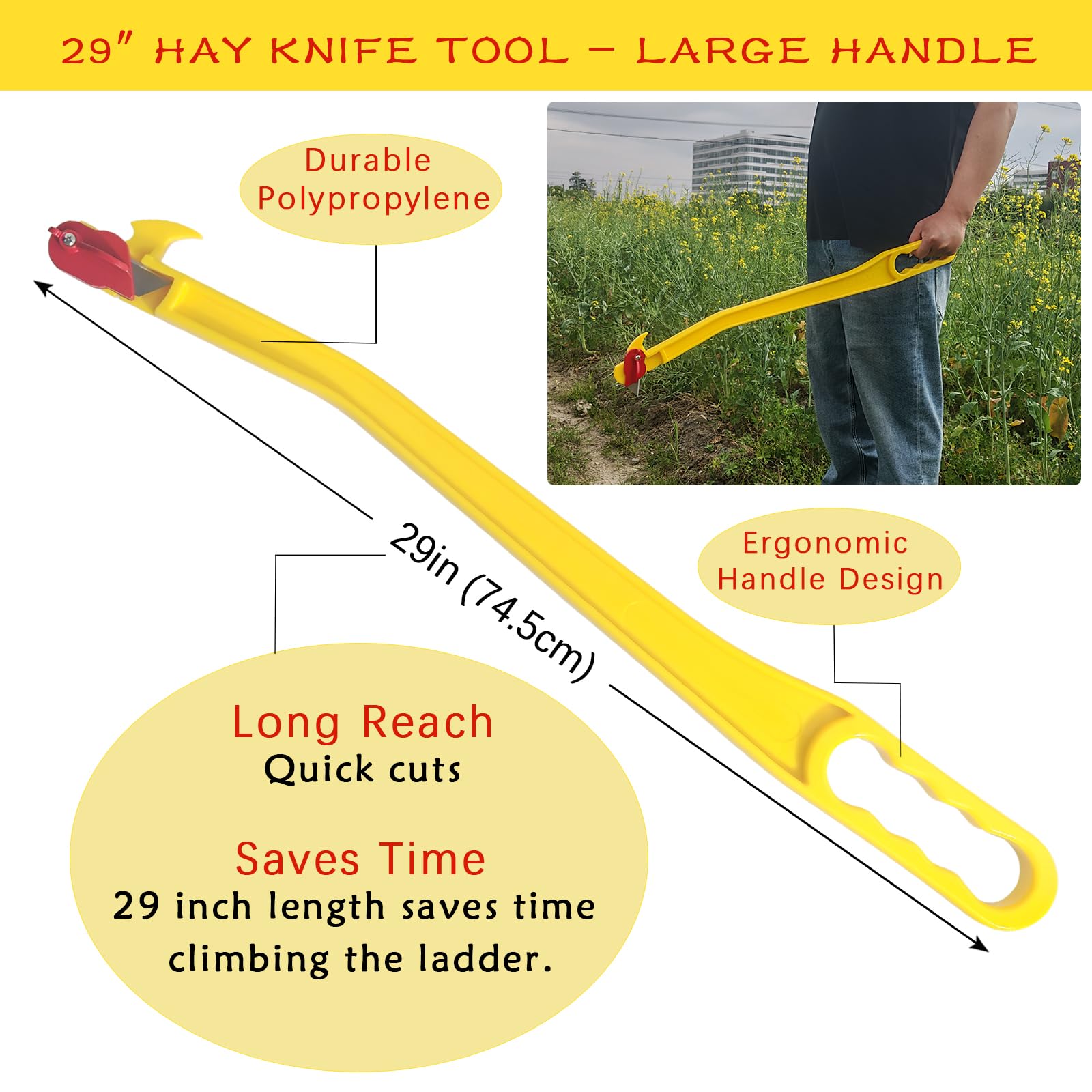 YYYSITZ hayknife in use on a frozen hay bale for tough cuts.