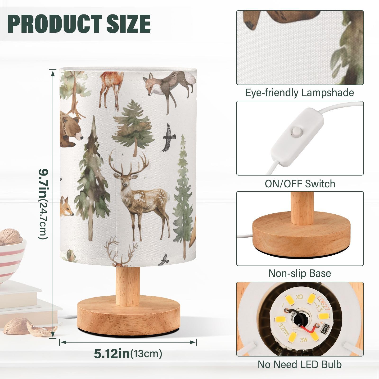 YYZZH table lamp watercolor forest bear brightens living room ambience