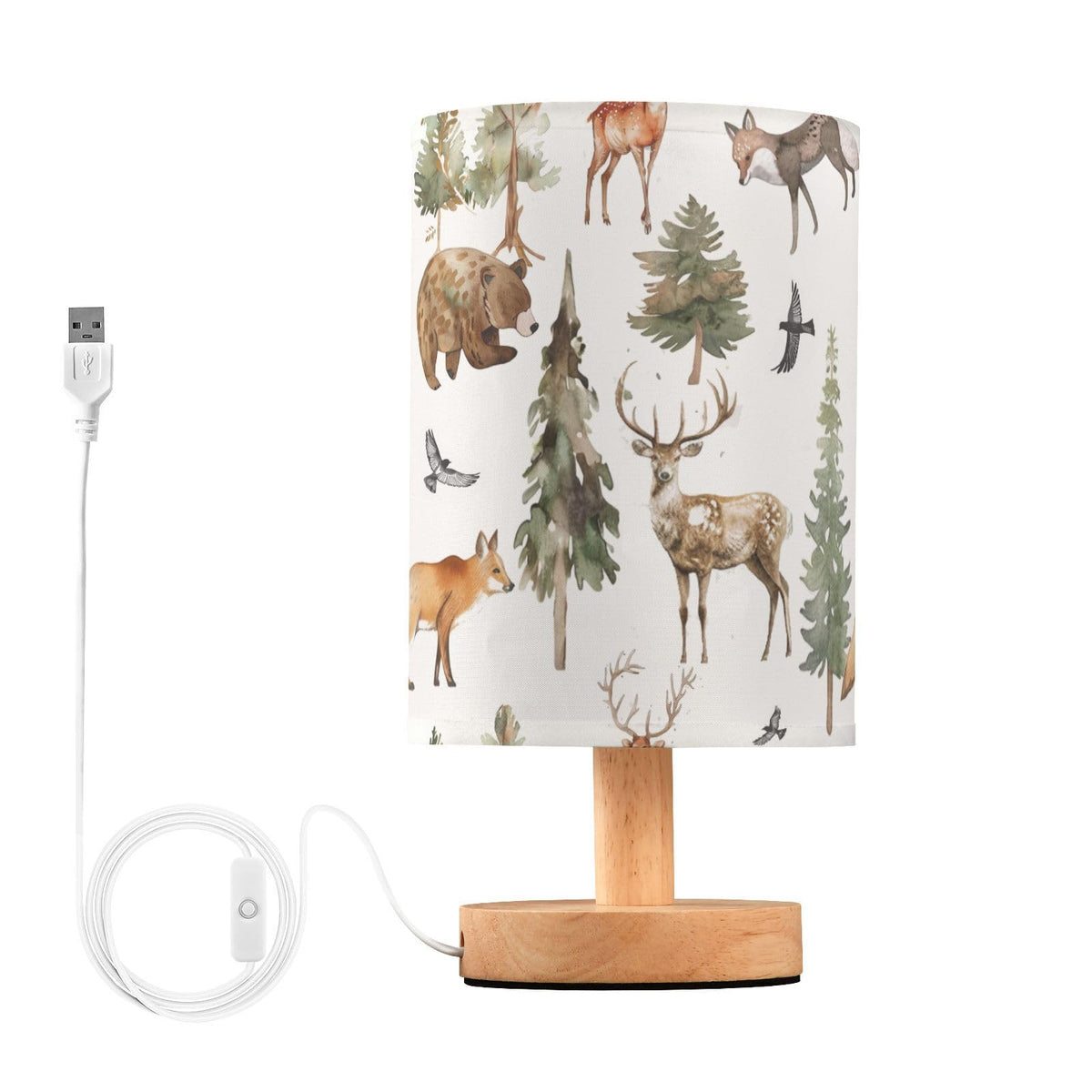 YYZZH table lamp watercolor forest deer on a cozy bedside setup