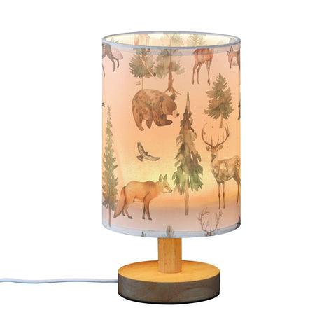 YYZZH table lamp watercolor forest fox casting warm glow in kids' room