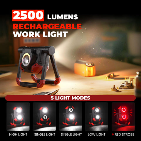 Yzoni LED work light with 360° rotatable-foldable panels for versatile angles.