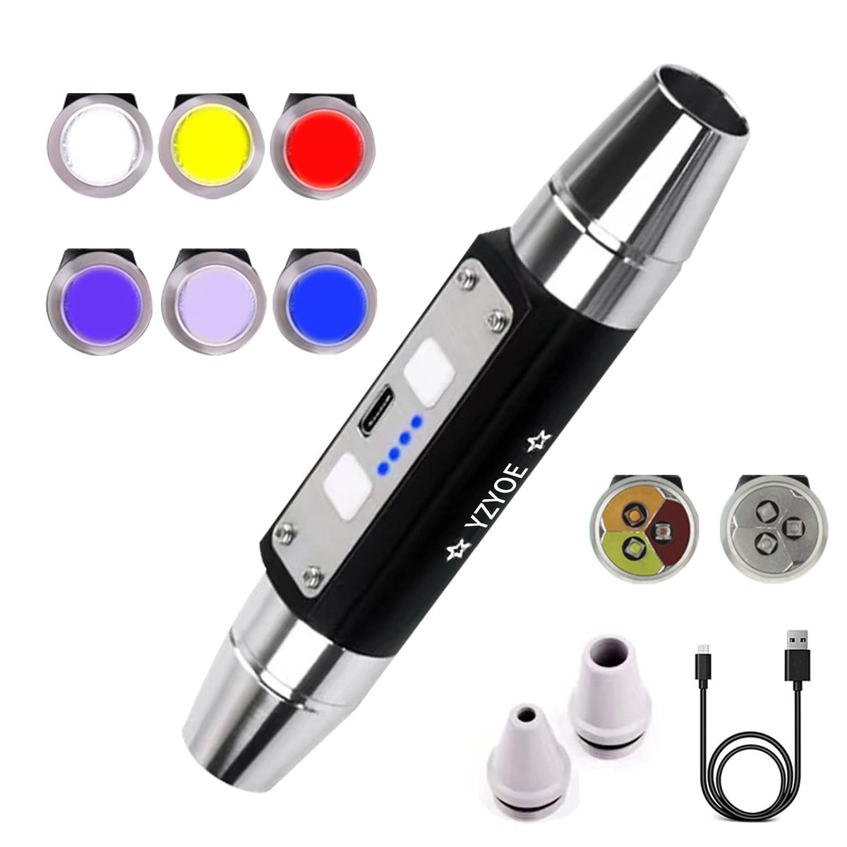 YZYOE six-leds rechargeable flashlight for jewelry appraisal and inspection.