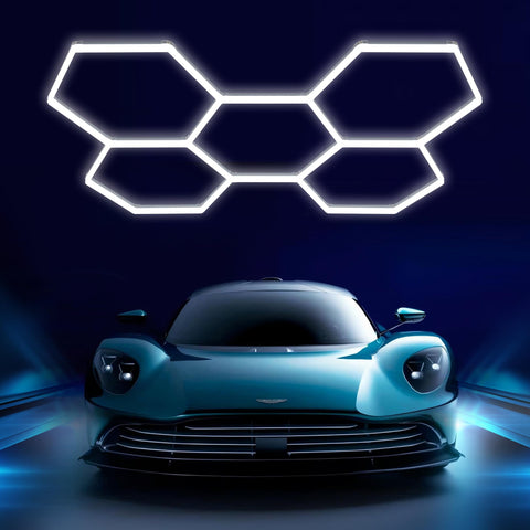 Z Hexagon Light panel close-up showing shadow-free illumination for garages.