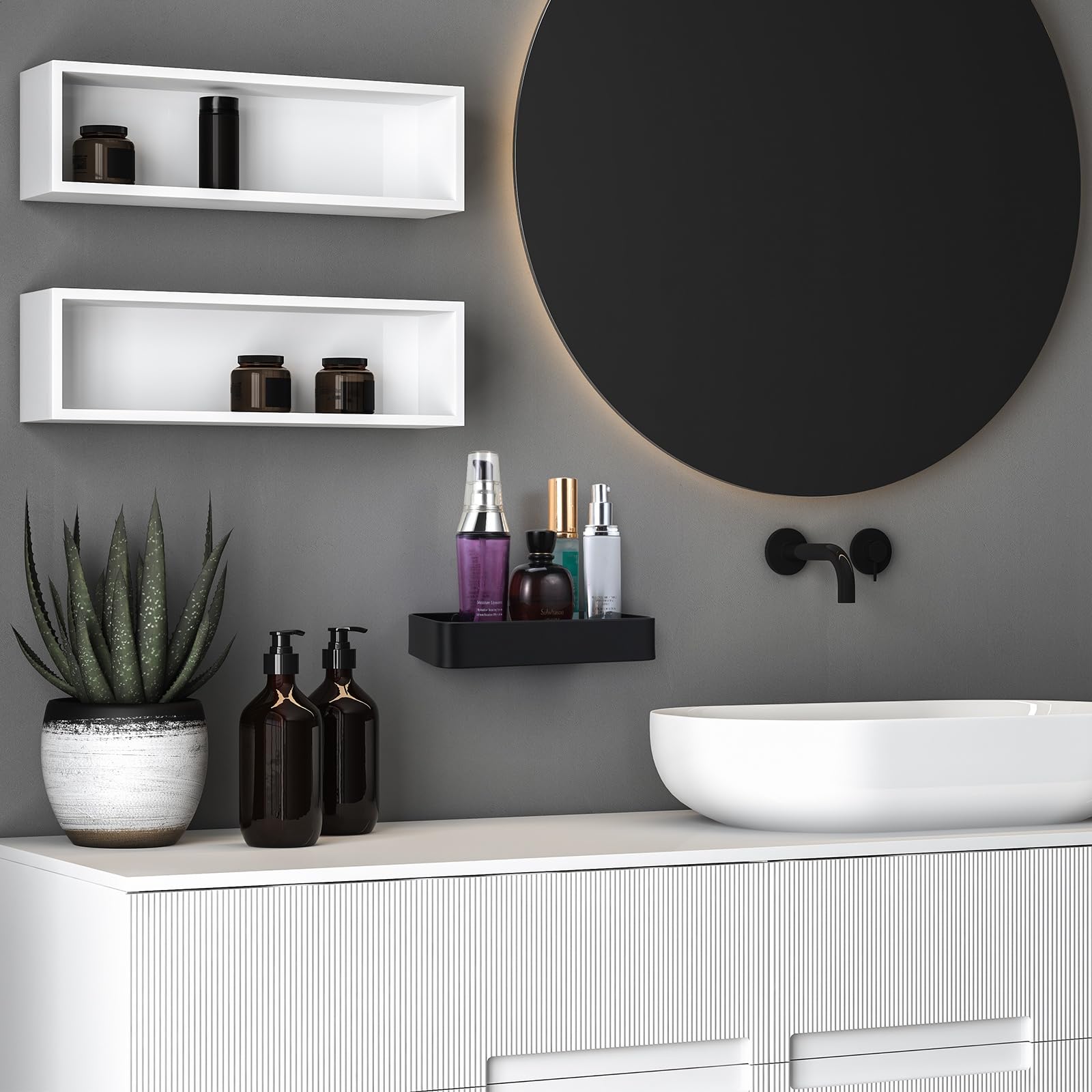 Z metnal floating wall shelf in matte black for a sleek display
