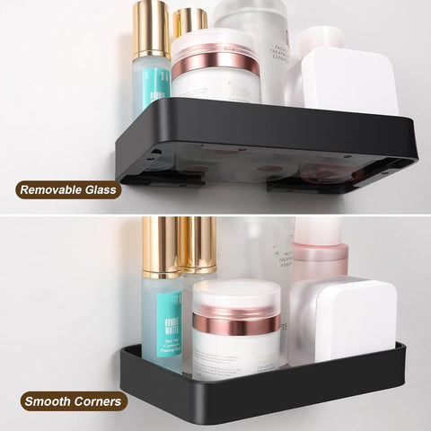 Z metnal glass shelf shows drilling or adhesive mounting options