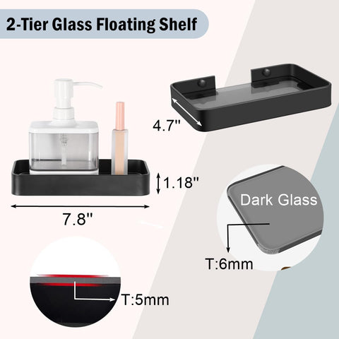 Z metnal mini wall shelf holds small items on a glass surface
