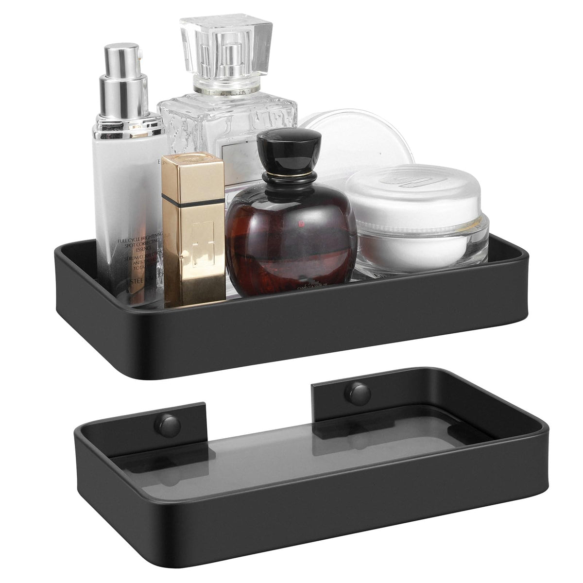Z metnal small glass bathroom shelf in matte black 8-inch, space-saving storage