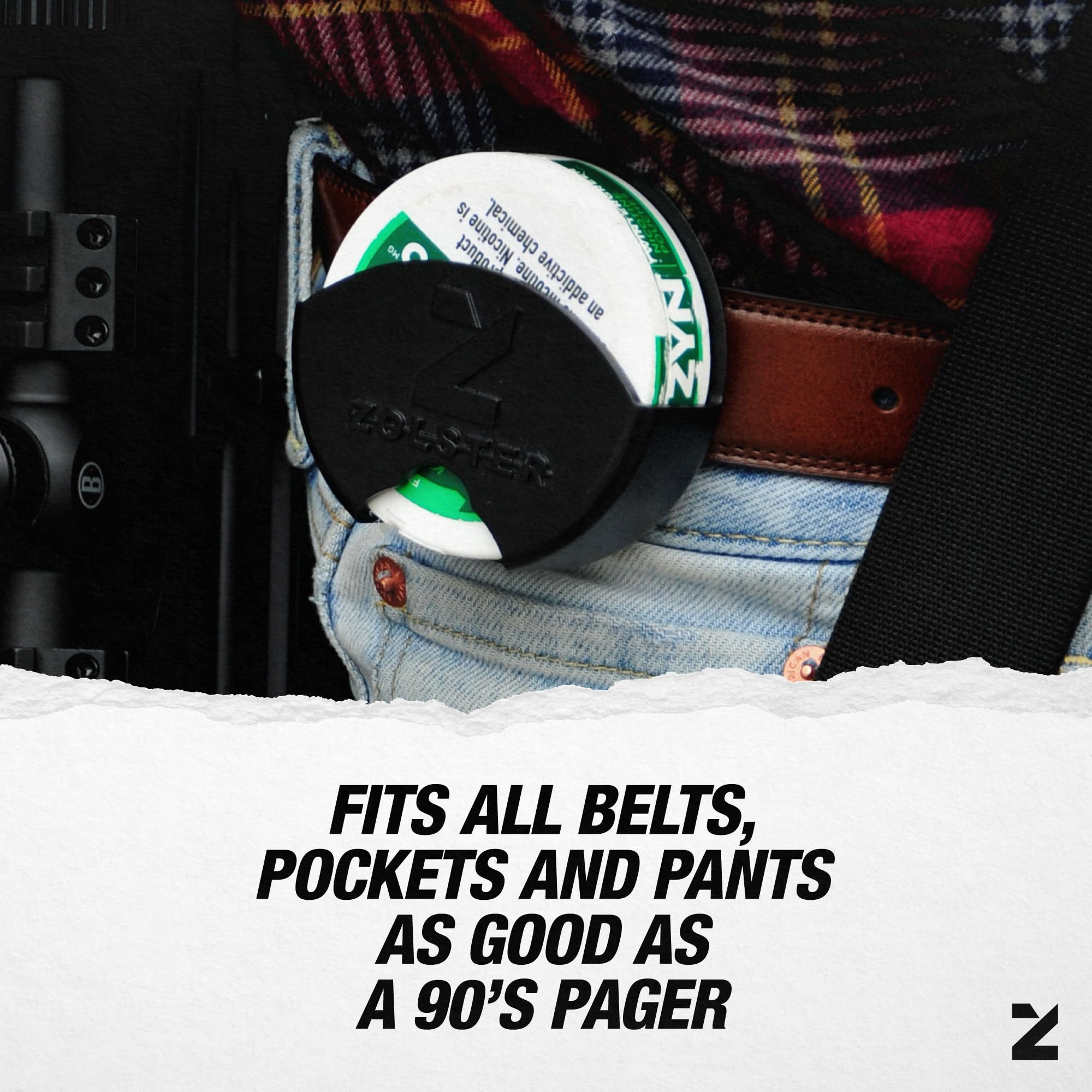 Z Zolster holster clip tin secure grip keeps tin in place during activities.