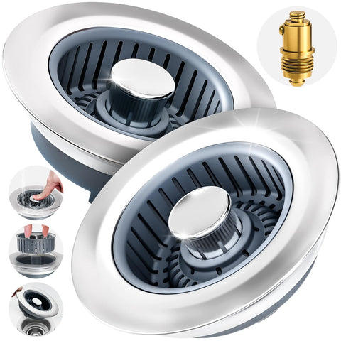 zaa 2-pack sink drain strainer assembly with stopper and basket for easy waste capture