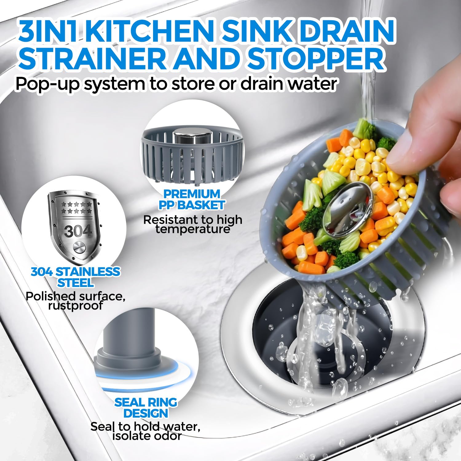 zaa 2-pack sink stopper function demonstrates convenient water storage and release