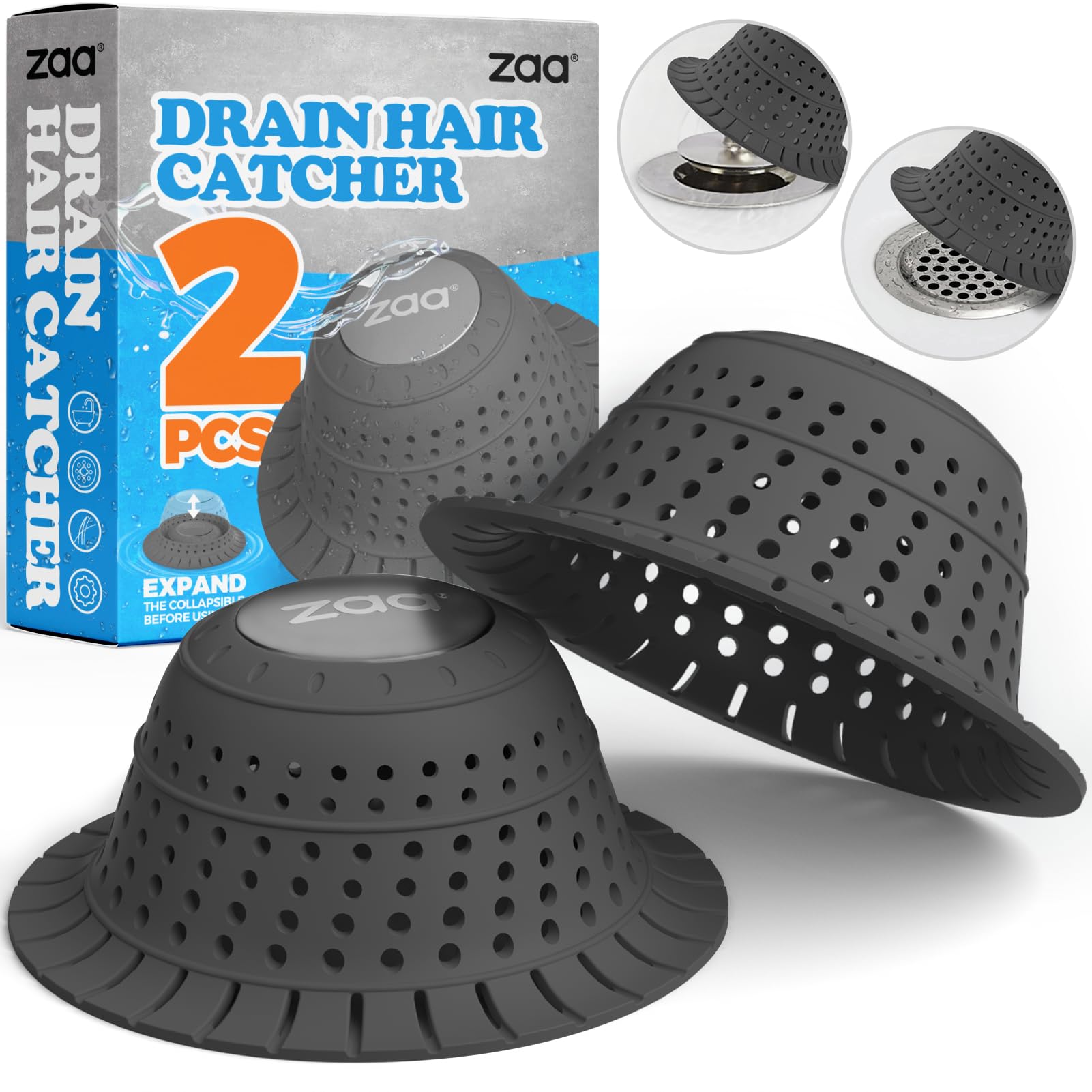 zaa Bathtub Drain Hair Catcher dome catching hair while keeping water flowing