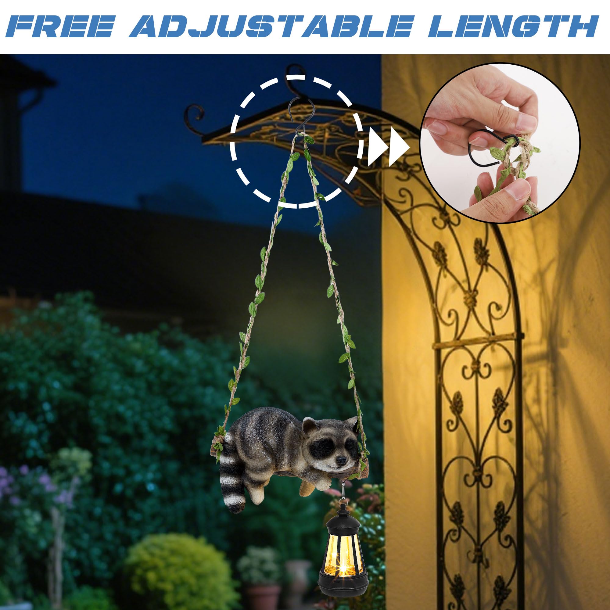 Includes metal hook for easy hanging on tree branches or fences