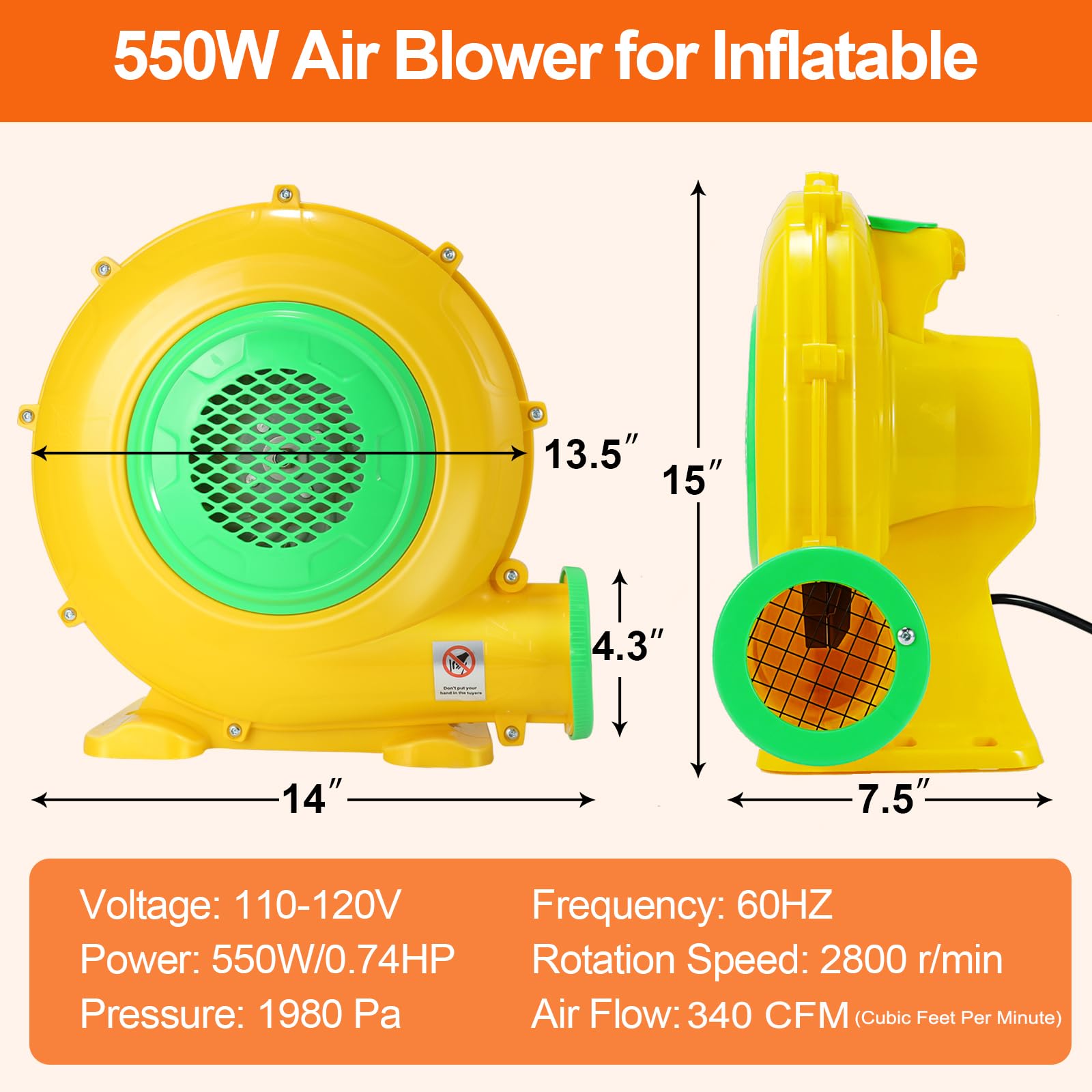 ZAFIED blower UL and ETL certified for safe inflatable operation.