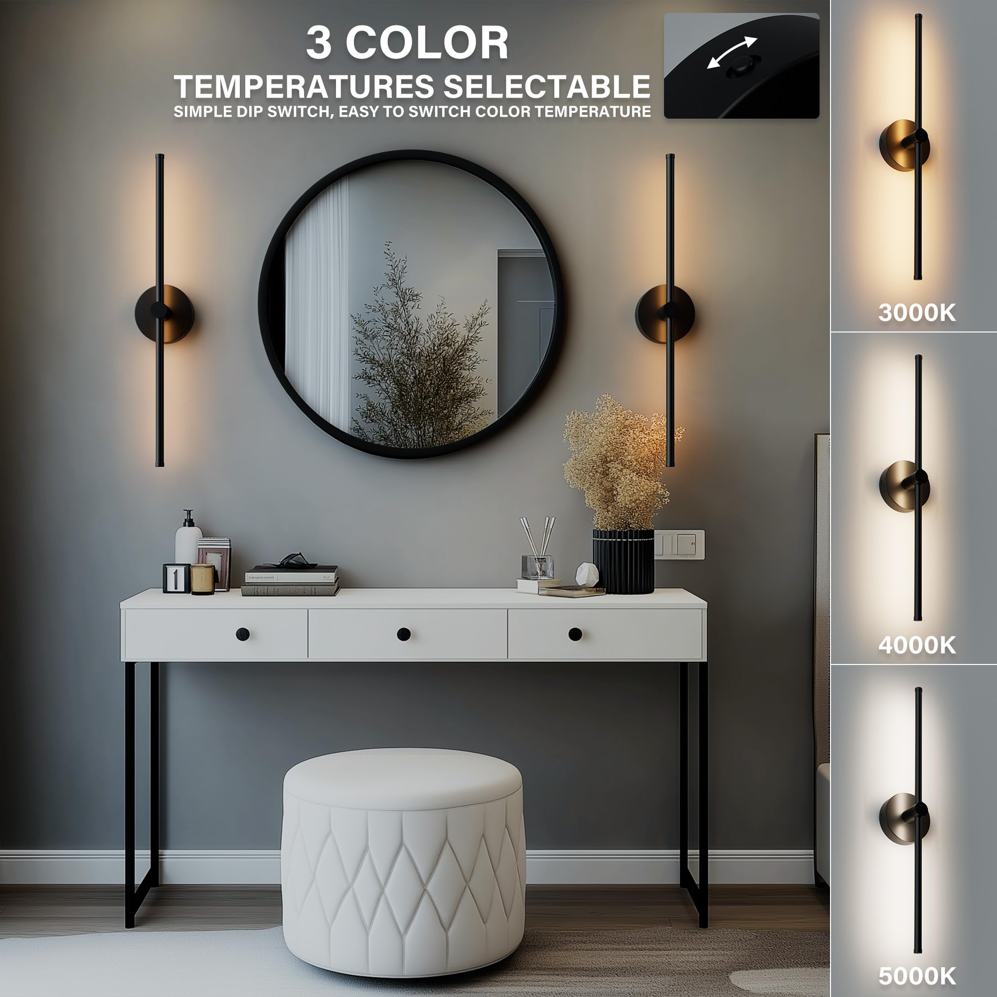 ZAGO 3CCT switchable LED wall lamp with dimming for adjustable temperature
