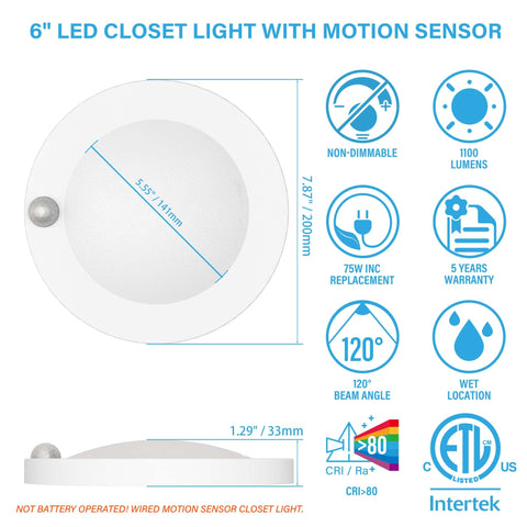 ZAGO 6-inch LED closet light provides 5000K daylight white color for clear items.