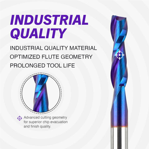 Edge closeup shows sharp flute geometry for efficient cuts.