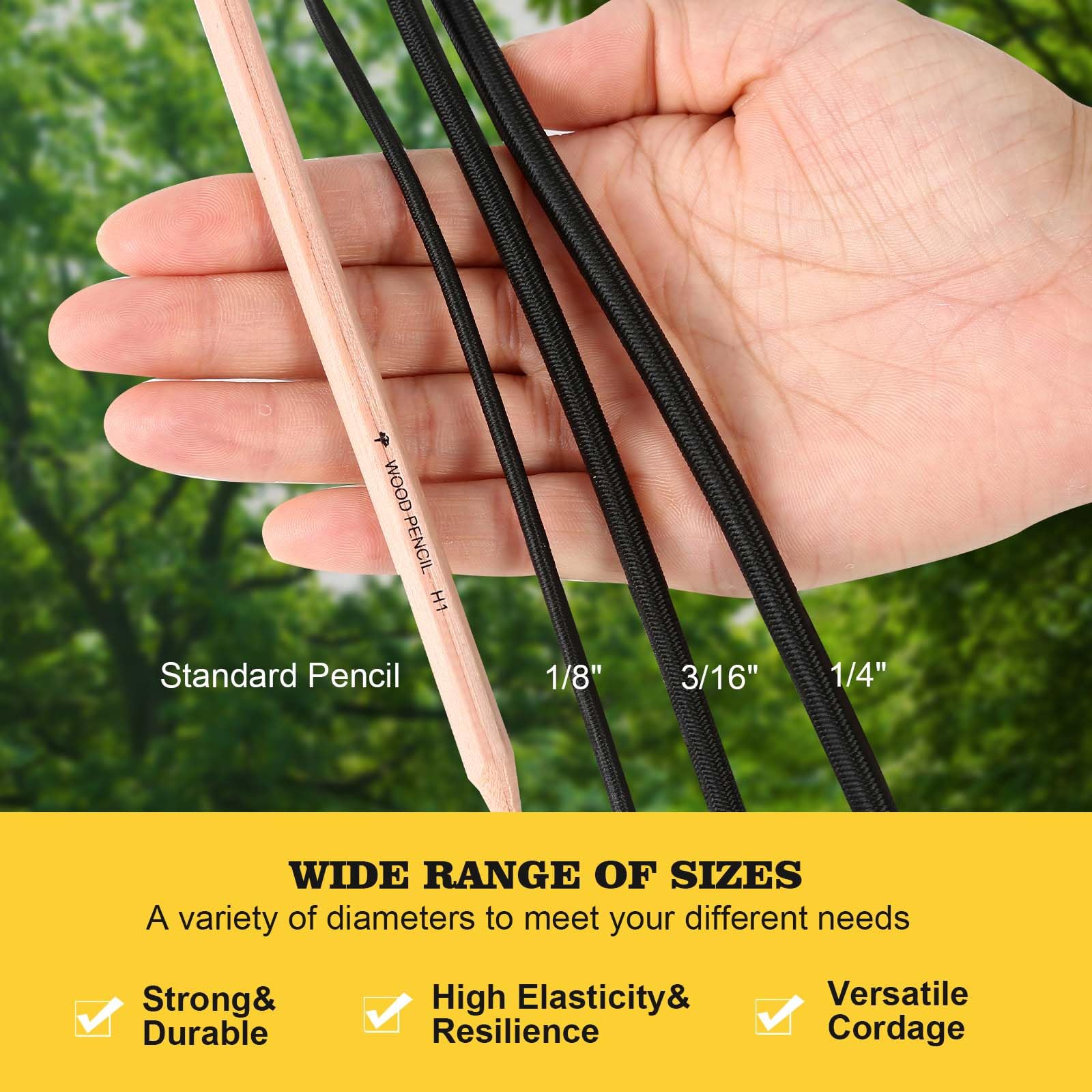 Zakous bungee cord roll nylon-outer-shell resists wear and lasts longer in outdoor use.