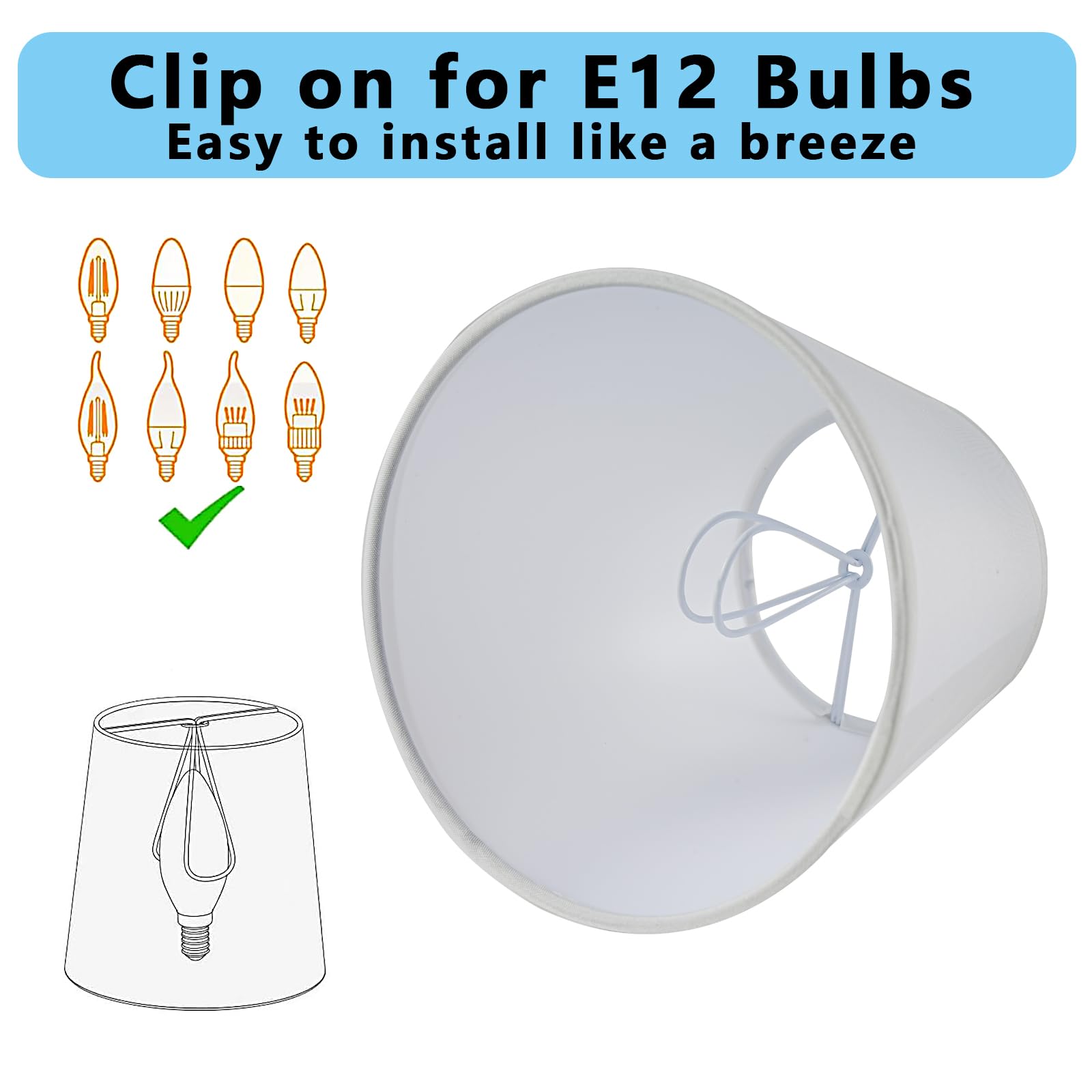 Zapanopan clip-on shade installs without tools for fast chandelier upgrades.