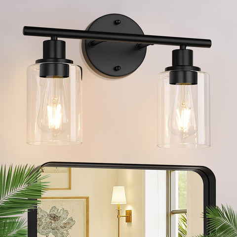 Zarbitta 2-light bathroom fixture in matte black for modern vanity lighting