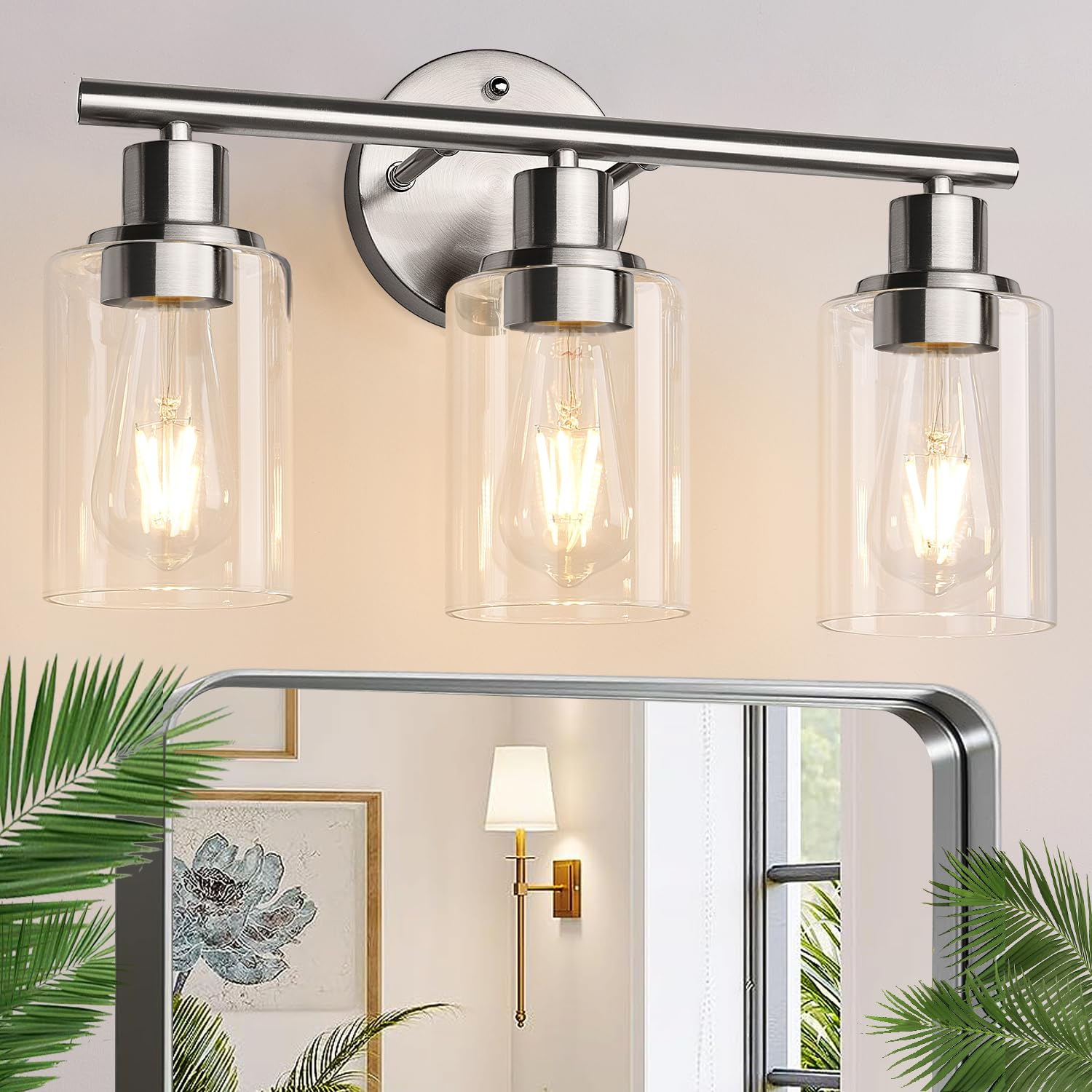 Zarbitta 3-light brushed-nickel vanity fixture brightens bathroom mirrors