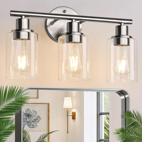 Zarbitta 3-light brushed-nickel vanity fixture brightens bathroom mirrors