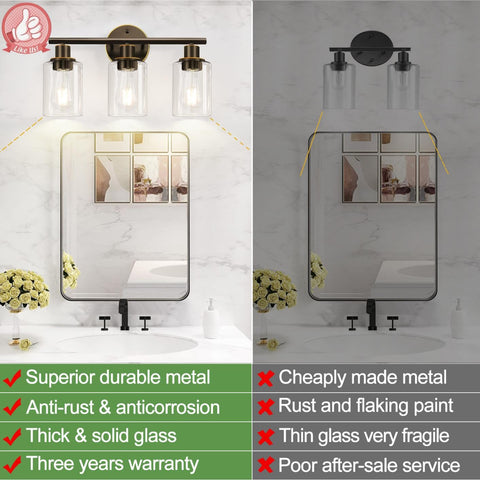 Zarbitta clear glass shades bathroom wall light brightening mirrors and cabinets.