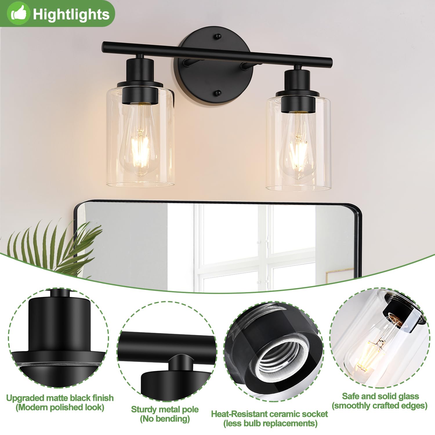 E26 ceramic socket on Zarbitta vanity light for safe, long-term use