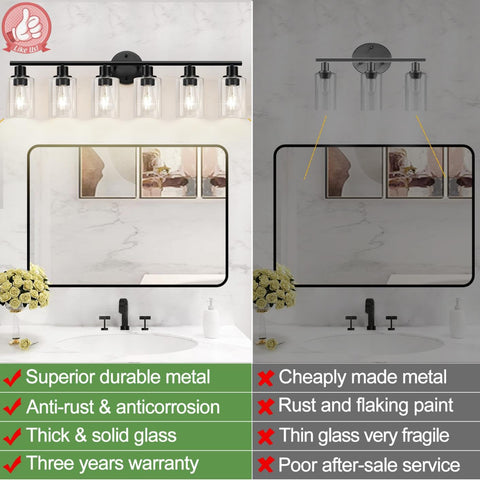 Zarbitta black vanity light in matte finish with glass shade for bathroom mirrors.