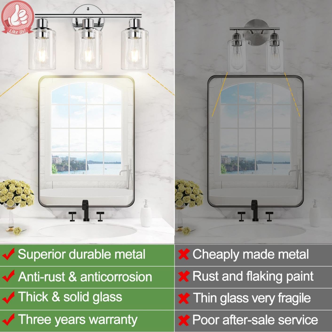 Zarbitta vanity light featuring an E26 ceramic socket for reliable use