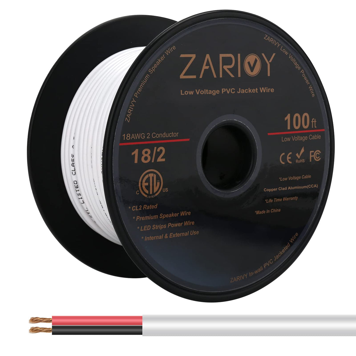 Zarivy 18 AWG two-conductor wire on a hard plastic spool for easy dispensing