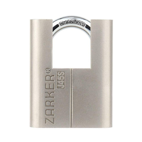 Zarker J45S padlock shackle close-up displaying stainless steel durability