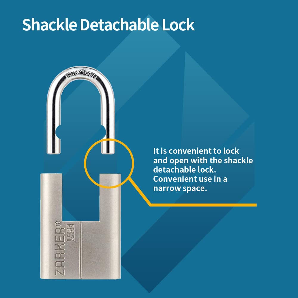 Zarker J45S padlock in warehouse setting secured on a gate
