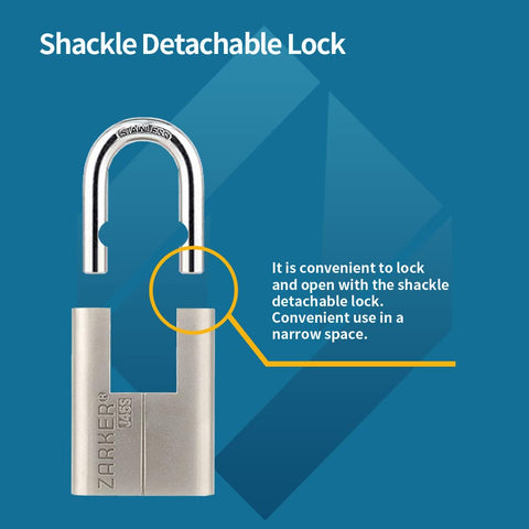Zarker J45S padlock in warehouse setting secured on a gate