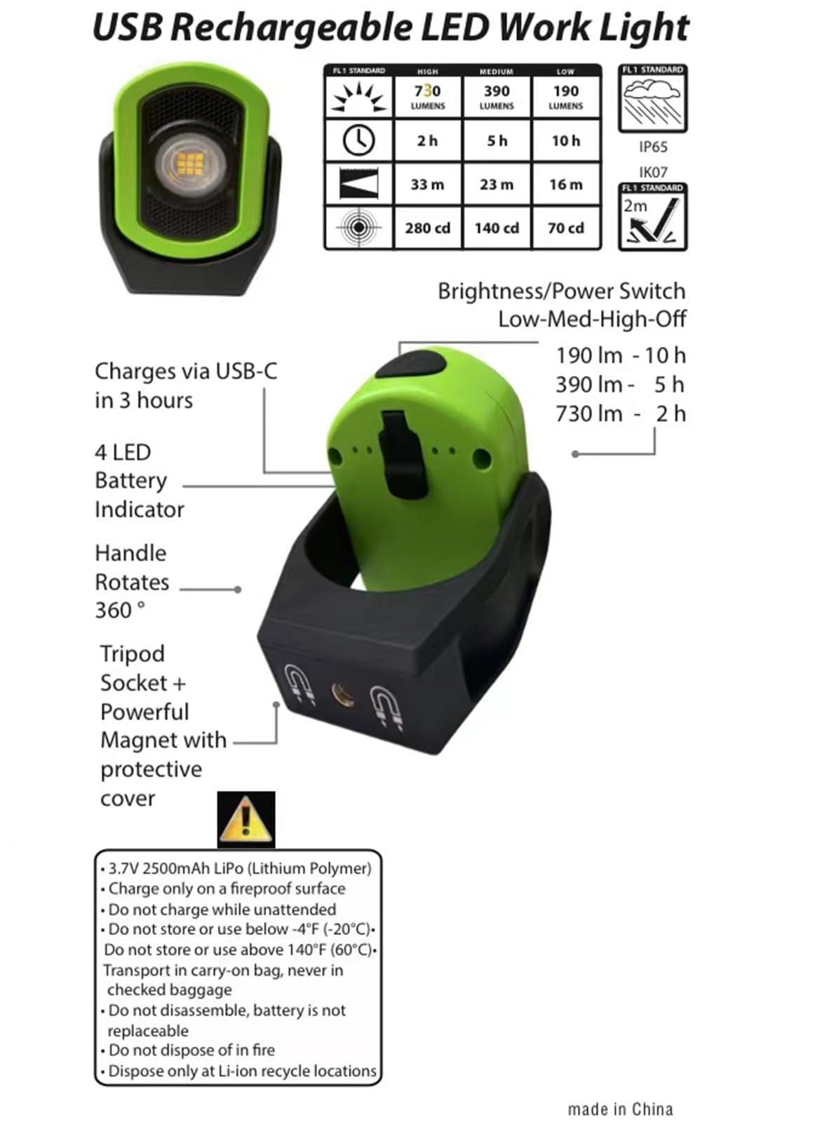 ZASLEME IK07 anti-drop durability on rugged work light