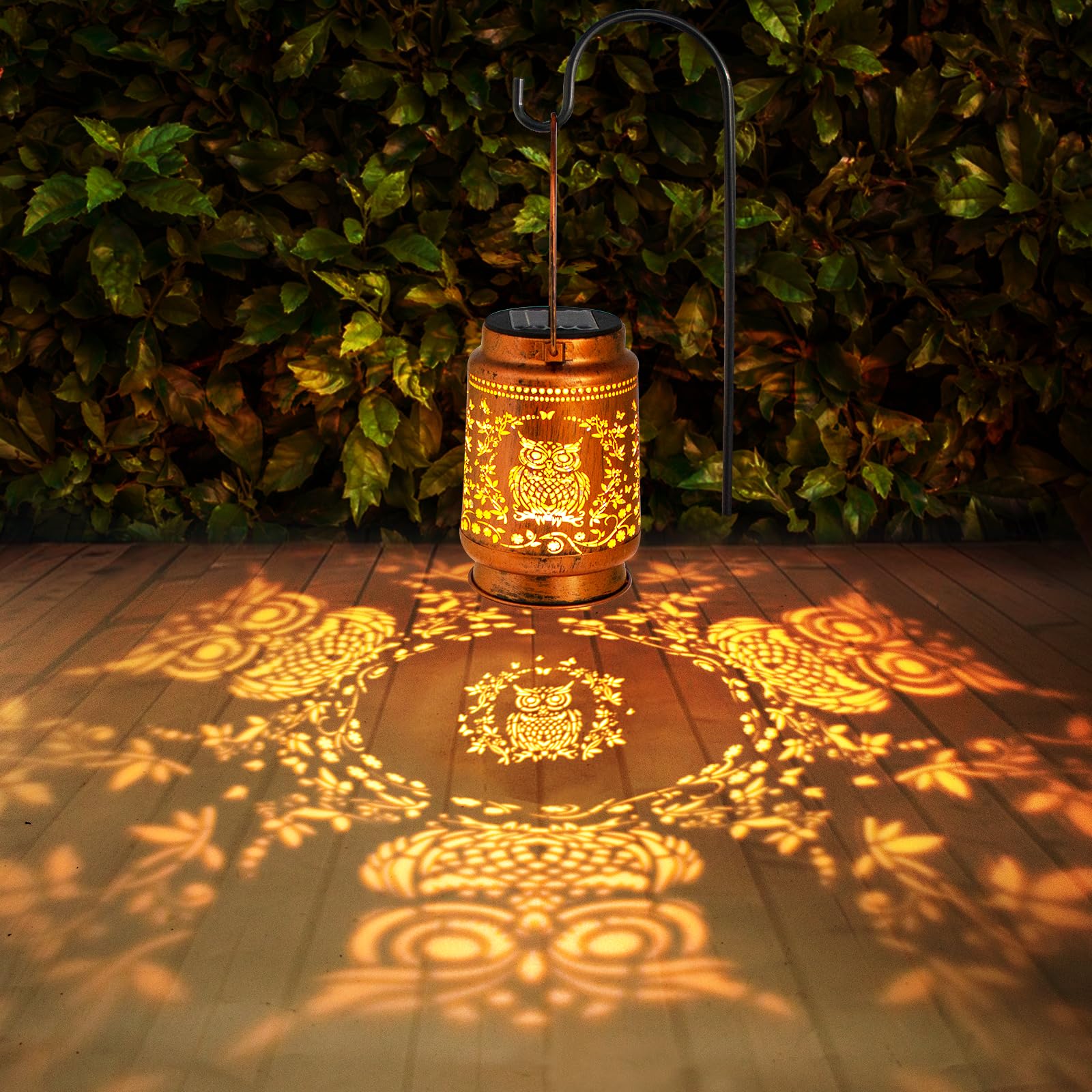 ZASOWUUO weatherproof owl lantern in a garden setting for year-round ambiance.
