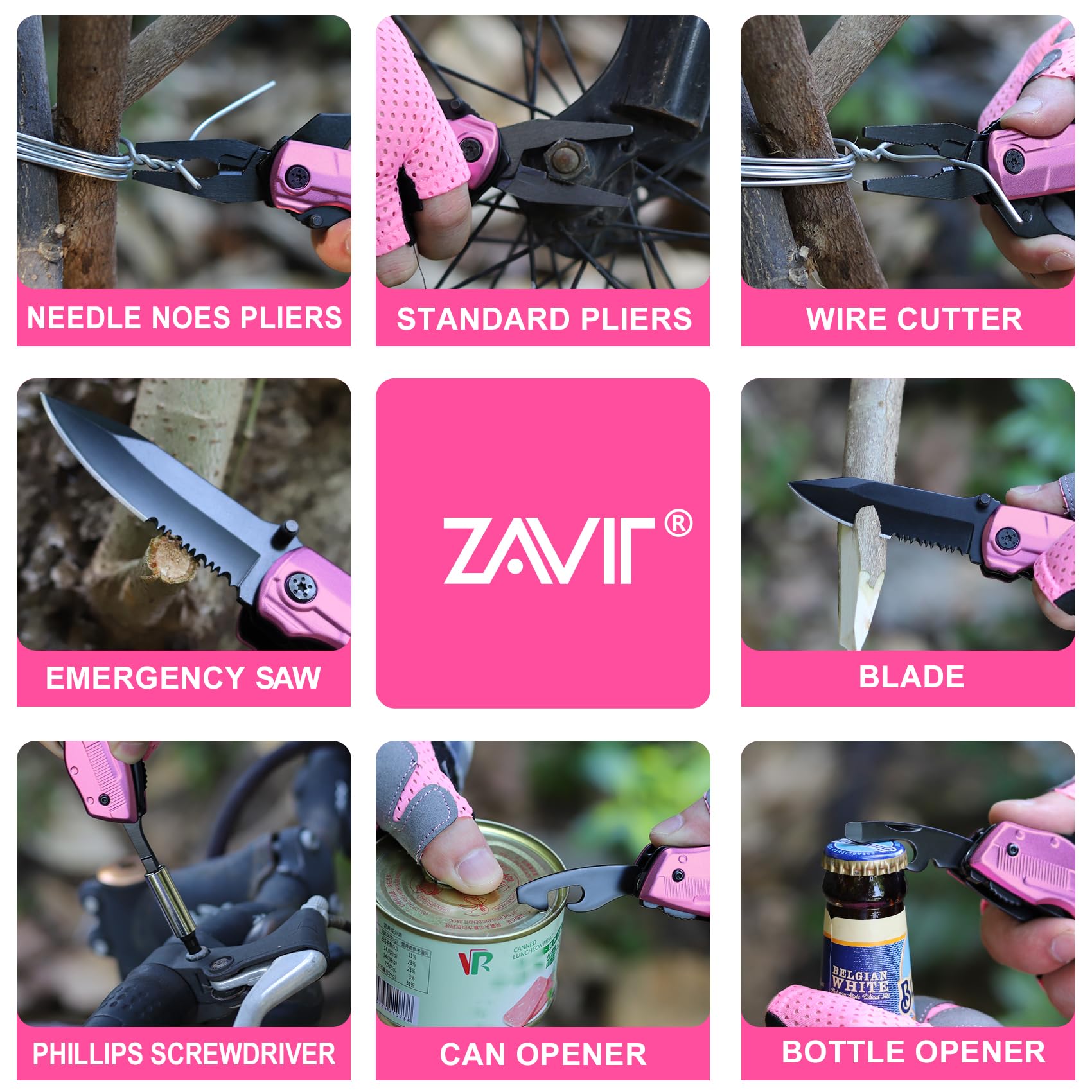 ZAVIT P-ink multitool knife compact carry pouch included.