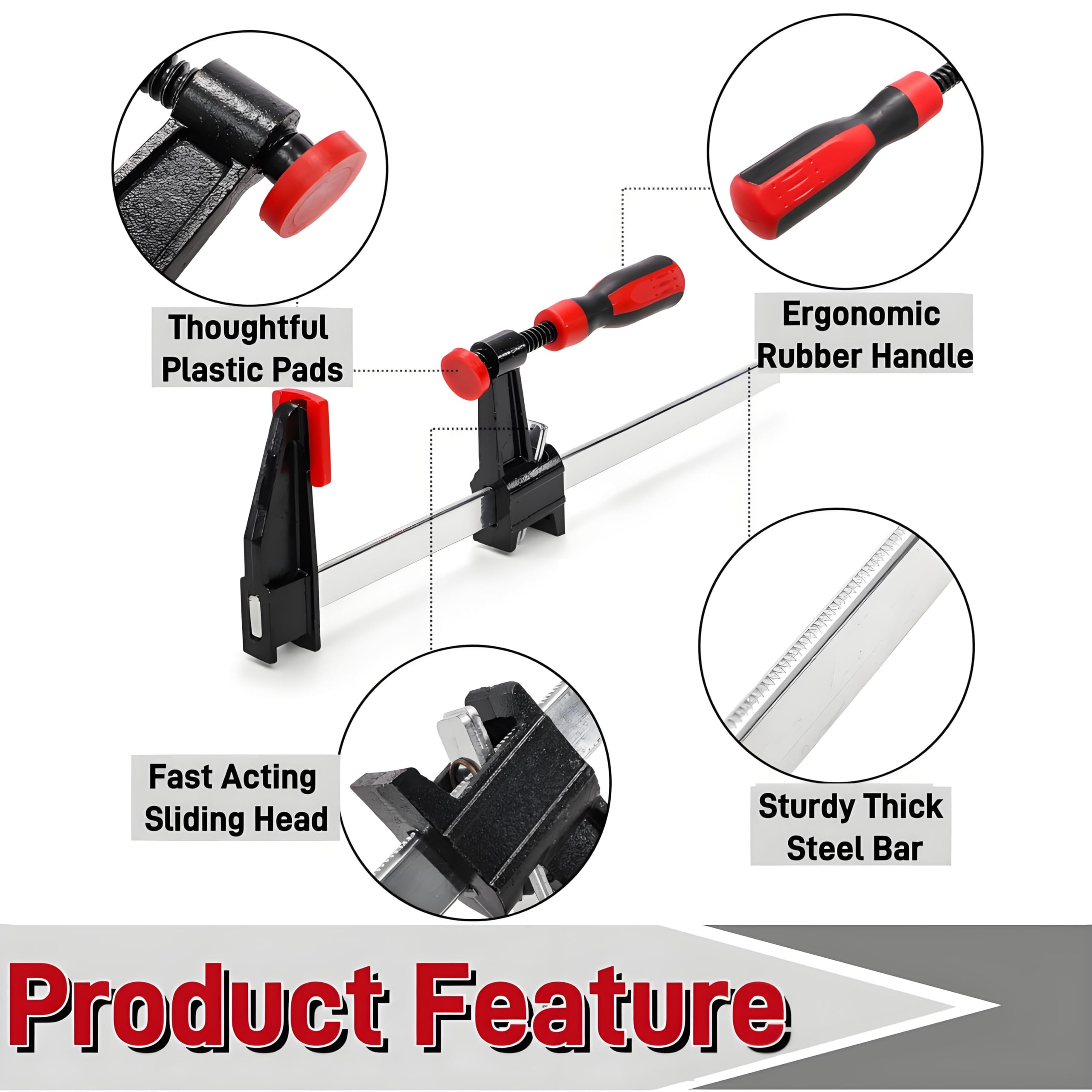 ZAVOOS bar clamp ergonomic rubber handle for comfortable use.
