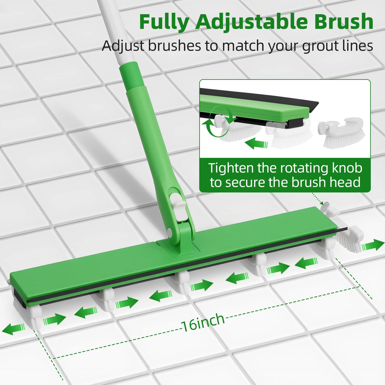 Zavrski adjustable-heads grout brush adapts to different tile widths for faster cleaning