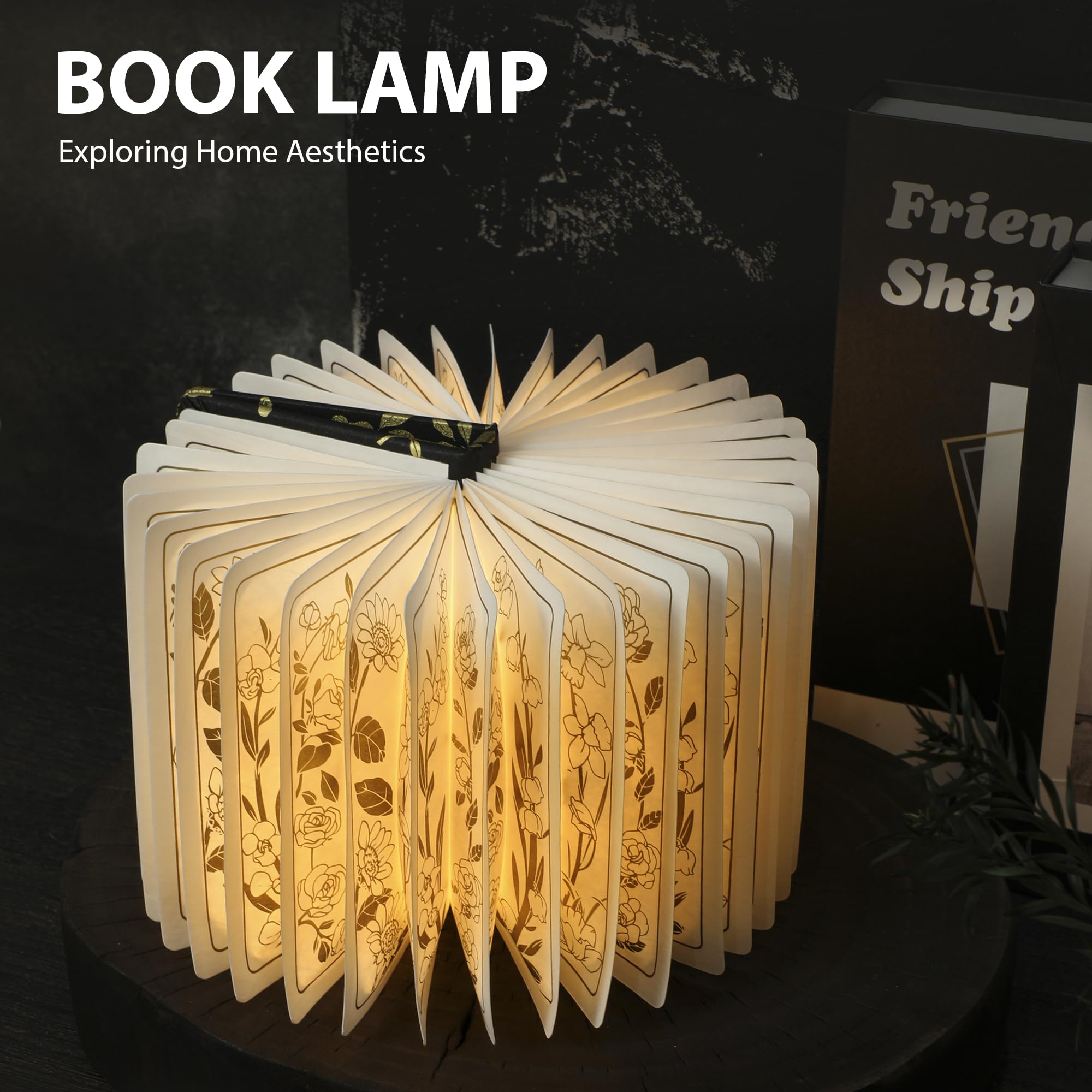 ZBOLE Floral Print Book Light on desk showing 360° adjustability