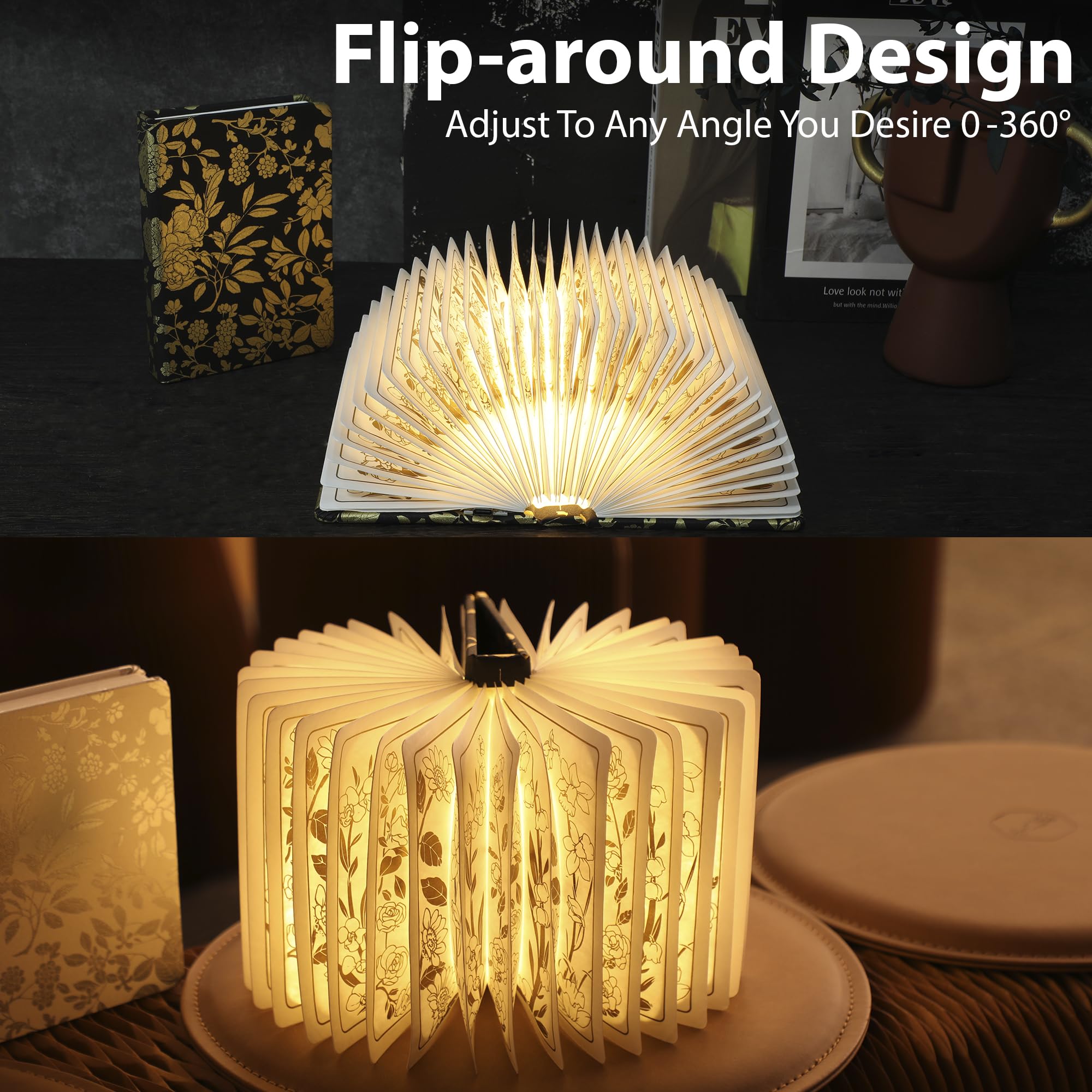 ZBOLE Floral Print Book Light dimming levels for eye-friendly evenings