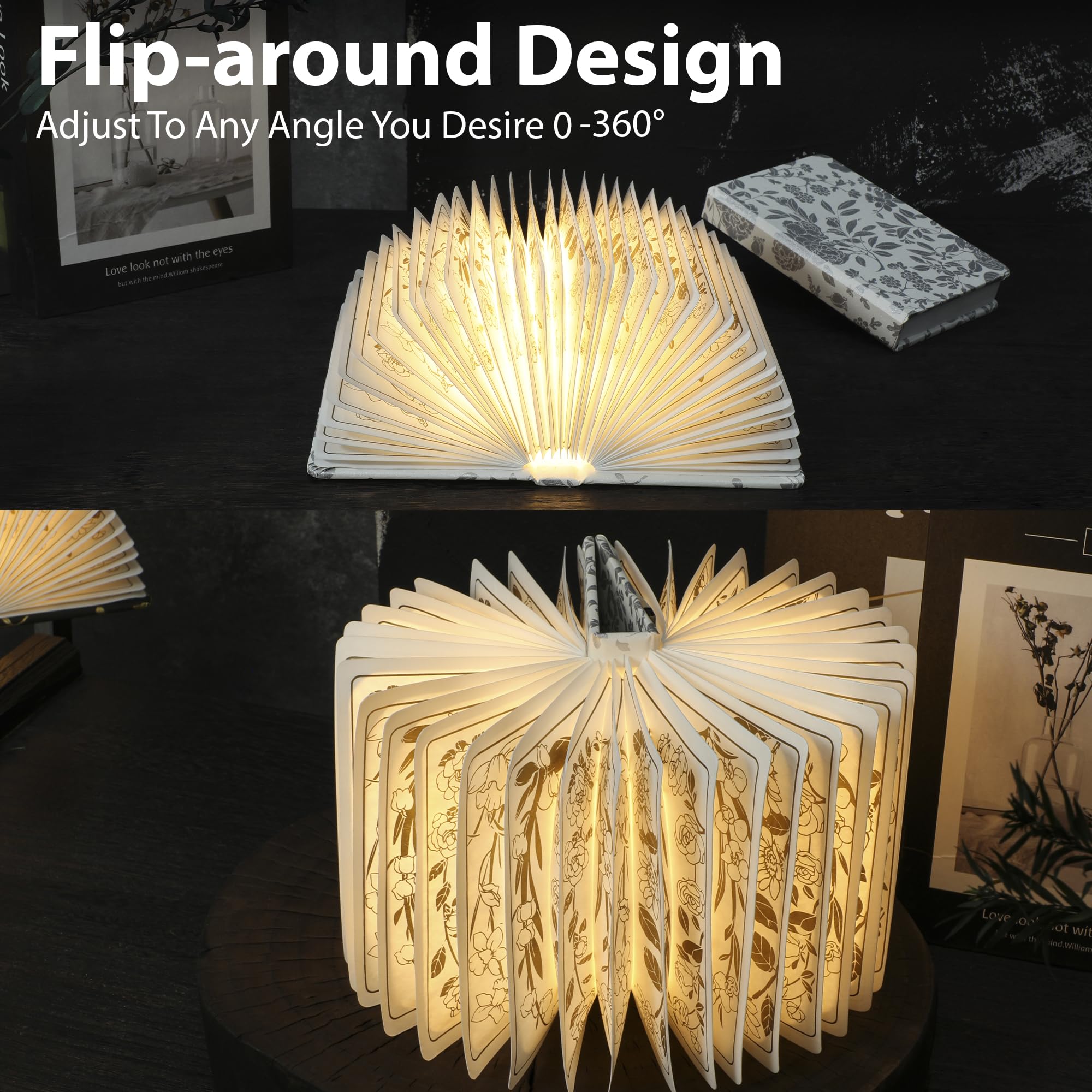ZBOLE Floral Print Book Light folded design for compact desk use.