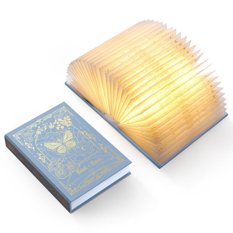 ZBOLE Magic Truth Book Light with gold foil cover illuminating pages for cozy reading
