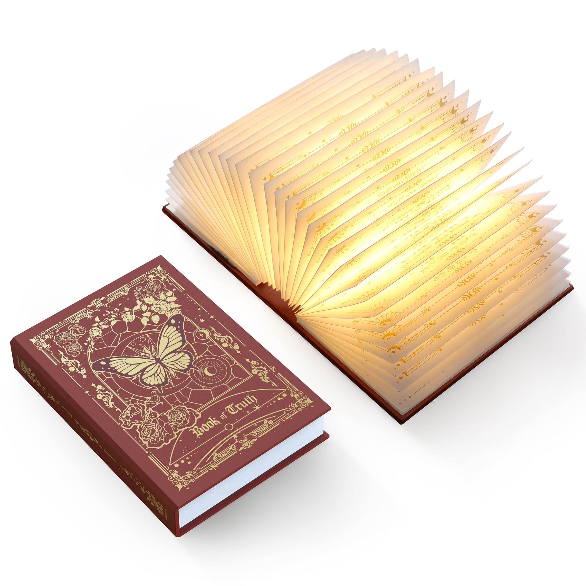 ZBOLE Magic Truth Book Light with golden cover adds elegant reading ambience.