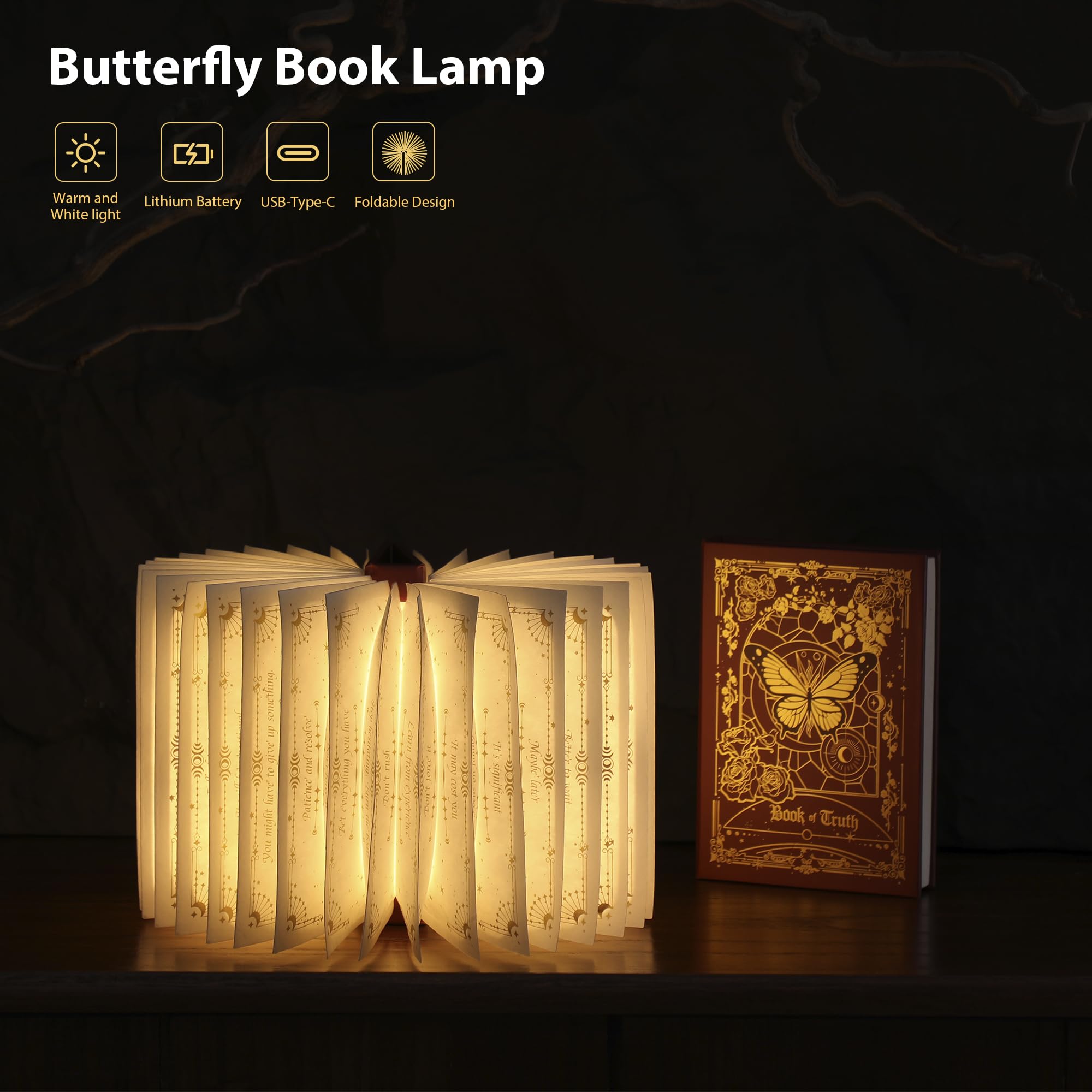 ZBOLE Magic Truth Book Light on nightstand creates cozy reading atmosphere.