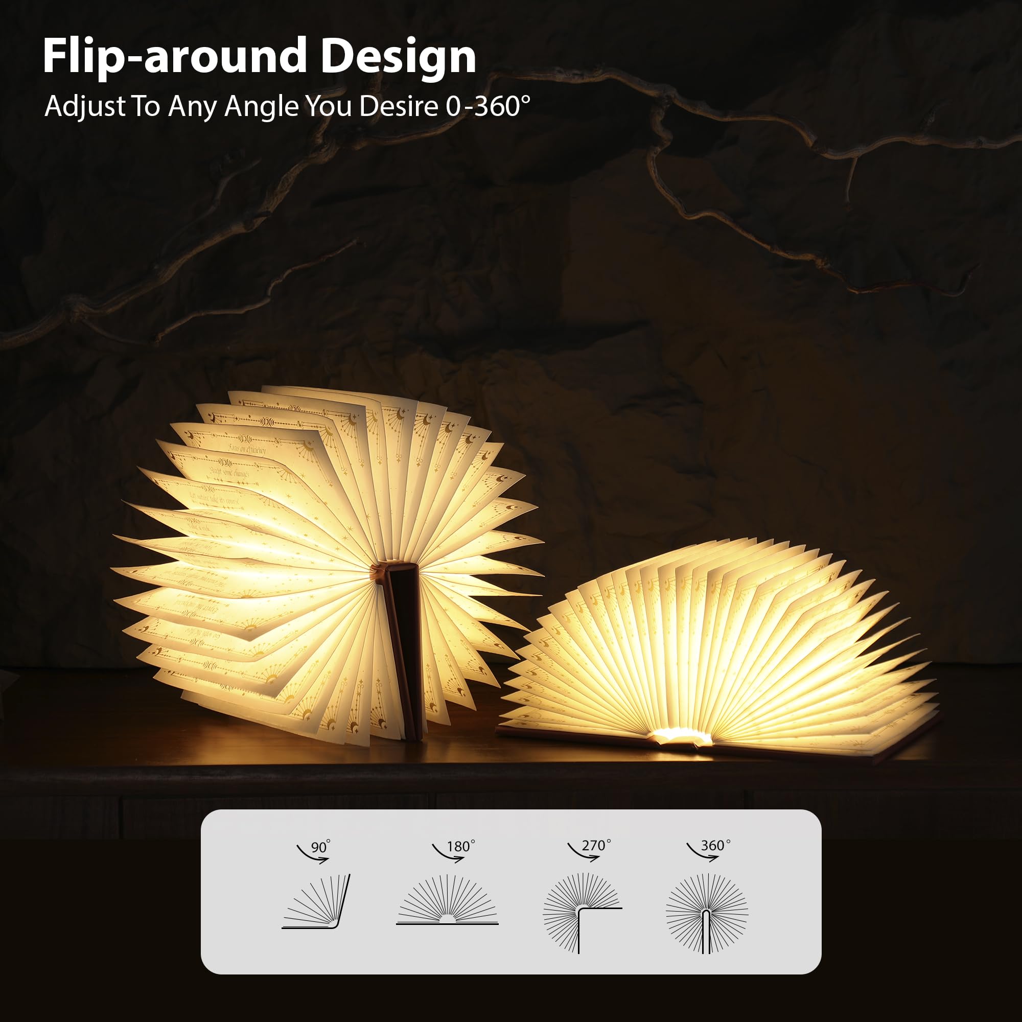 ZBOLE Magic Truth Book Light emits warm white glow for relaxing evenings.