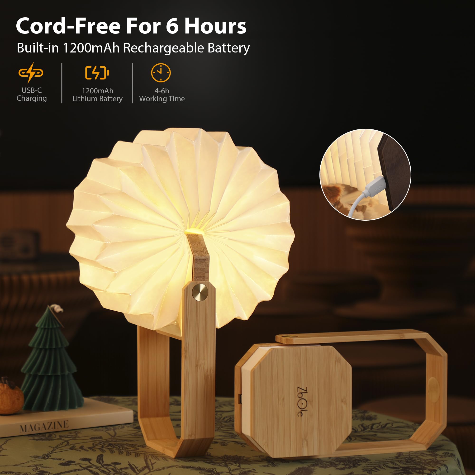 ZBOLE lamp charging via USB-C for quick setup on the go.