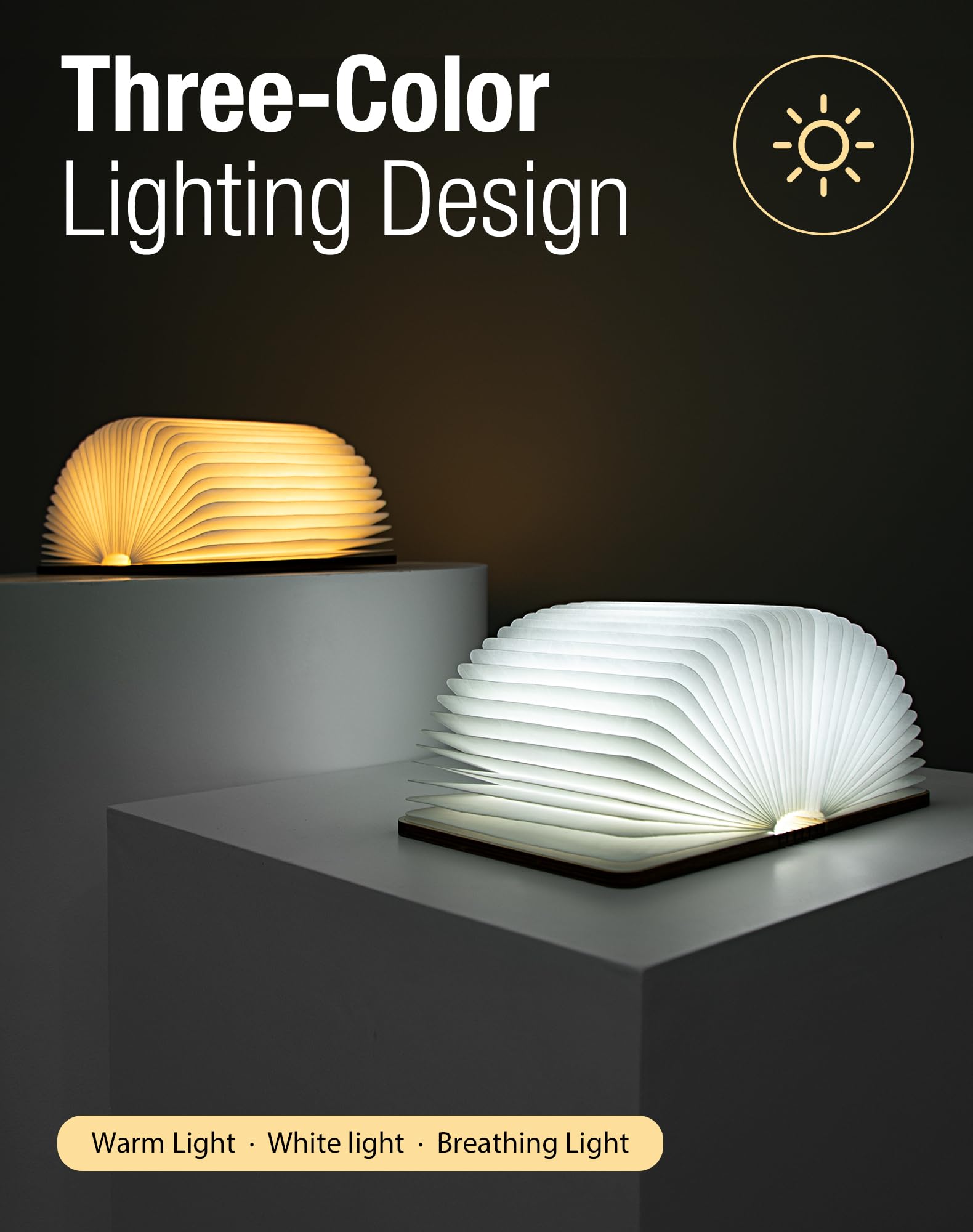 ZBOLE wooden book lamp showcases 360-degree illumination around your desk