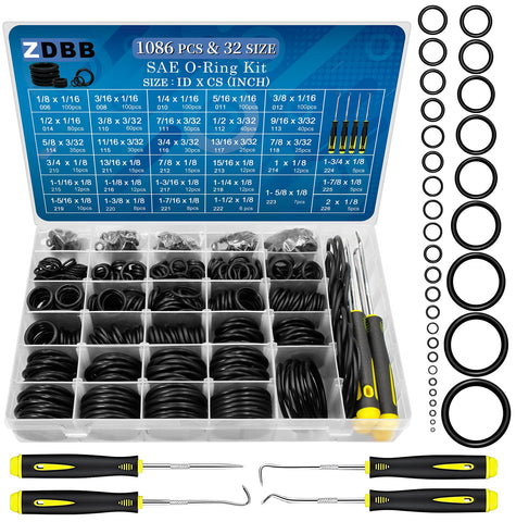 ZDBB 1086-pcs SAE O-ring kit in a compact case for fast automotive seal repairs.
