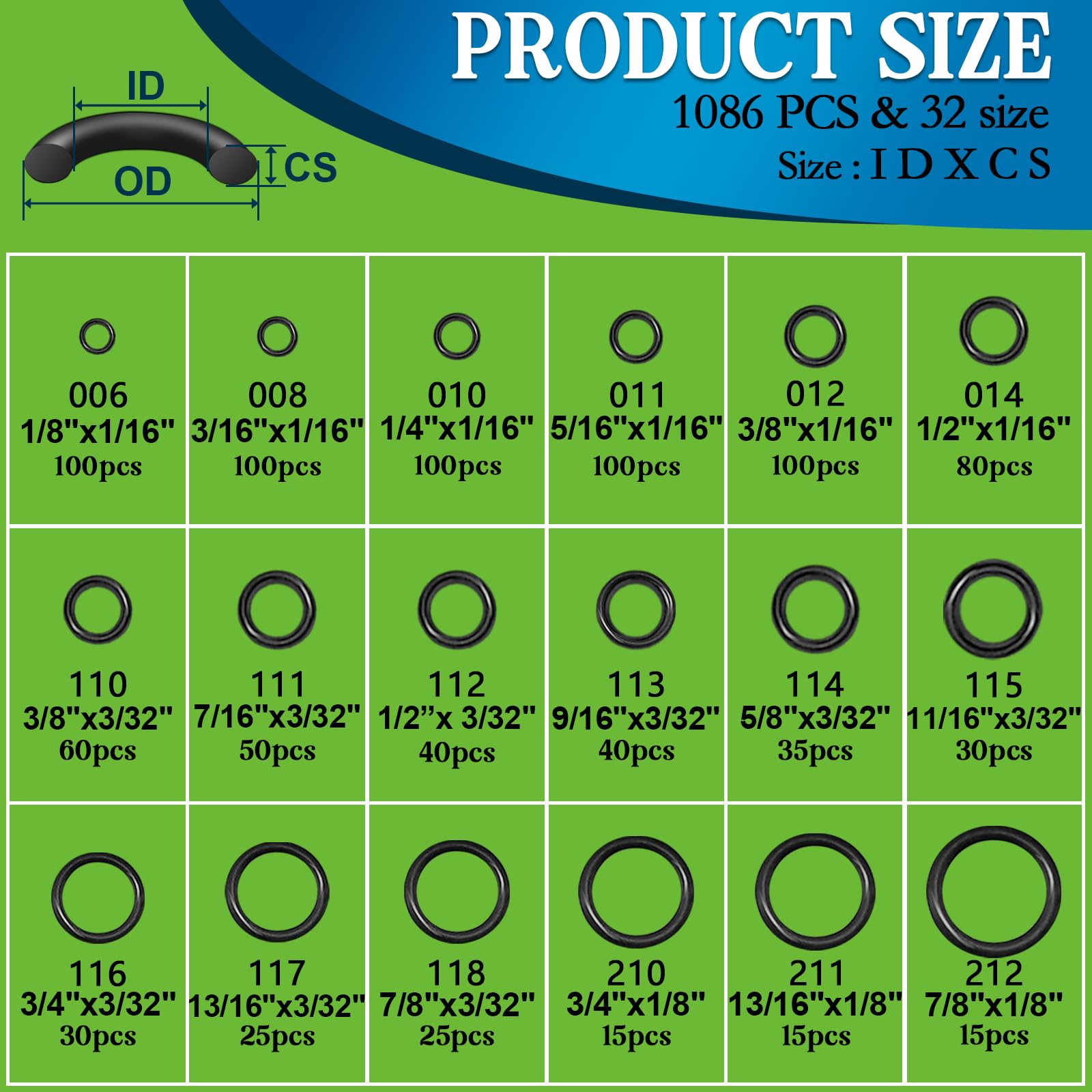 ZDBB 32-size AS568 O-ring collection laid out for versatile applications.