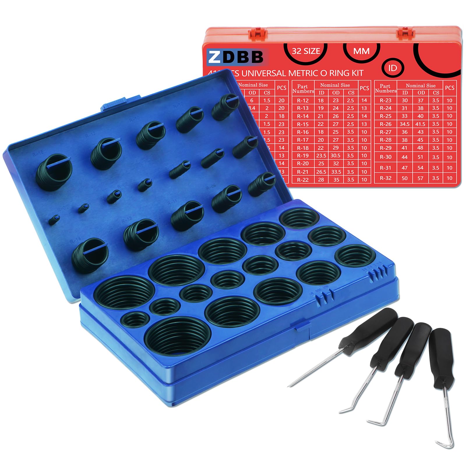 ZDBB 826pc universal o-ring kit packaging with full size range